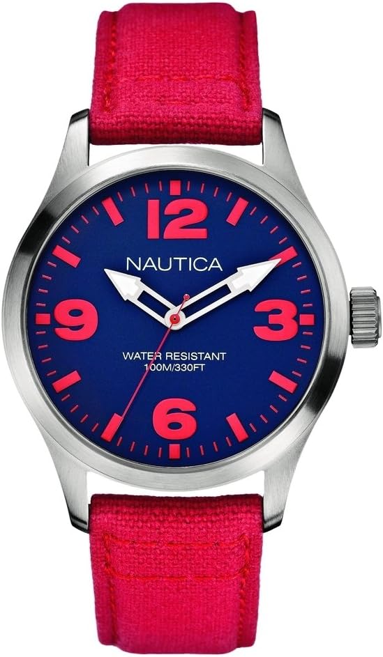 Nautica BFD 102 Men's Quartz Watch with Blue Dial Analogue Display and Red Fabric Strap A11559G