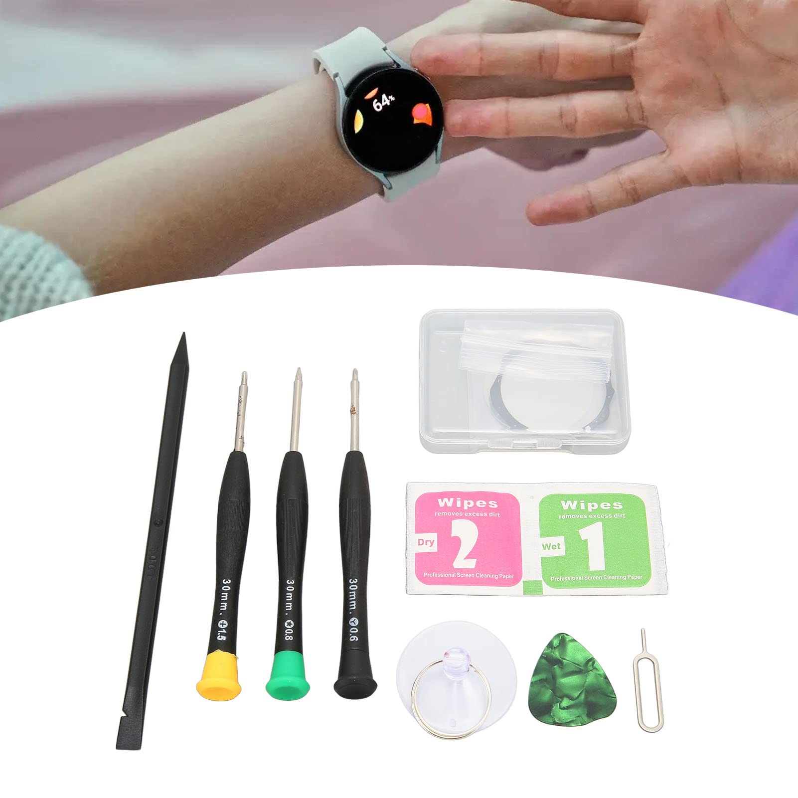 Compatibile con Samsung Galaxy Watch 4 Classic Sostituzione dello schermo, Kit di riparazione di ricambio per obiettivo anteriore con strumenti, copertura in vetro per Galaxy Watch 4 Classic 46mm R890