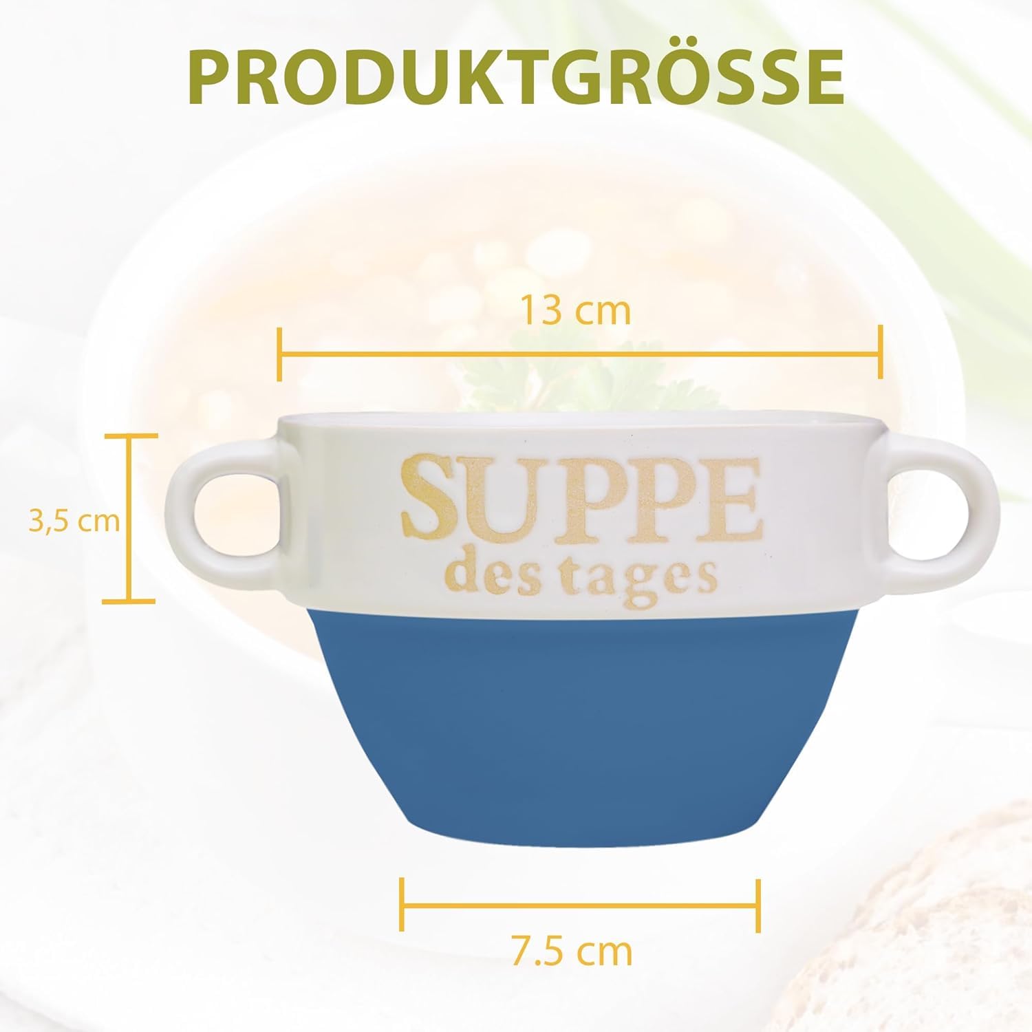 Riya 6er Set Suppentasse Blau aus Keramik Ø 13 cm mit Henkel – Hochwertige Suppenschale, Hitzebeständig und Leicht – Perfekt für Suppe, Eintöpfe & heiße Getränke – Stapelbar und Spülmaschinenfest