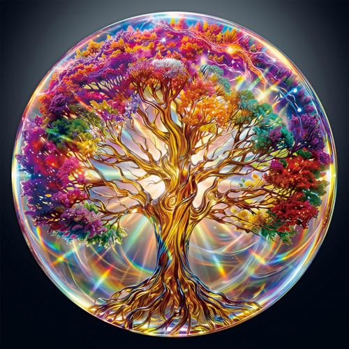 Rompecabezas circular de 1000 piezas para adultos: Árbol de la Vida | Arte mandala en gradiente vibrante, rompecabezas cerebral circular de 26,5 pulgadas, alivio del estrés, decoración para el hogar y regalo único de cumpleaños miniatura 1