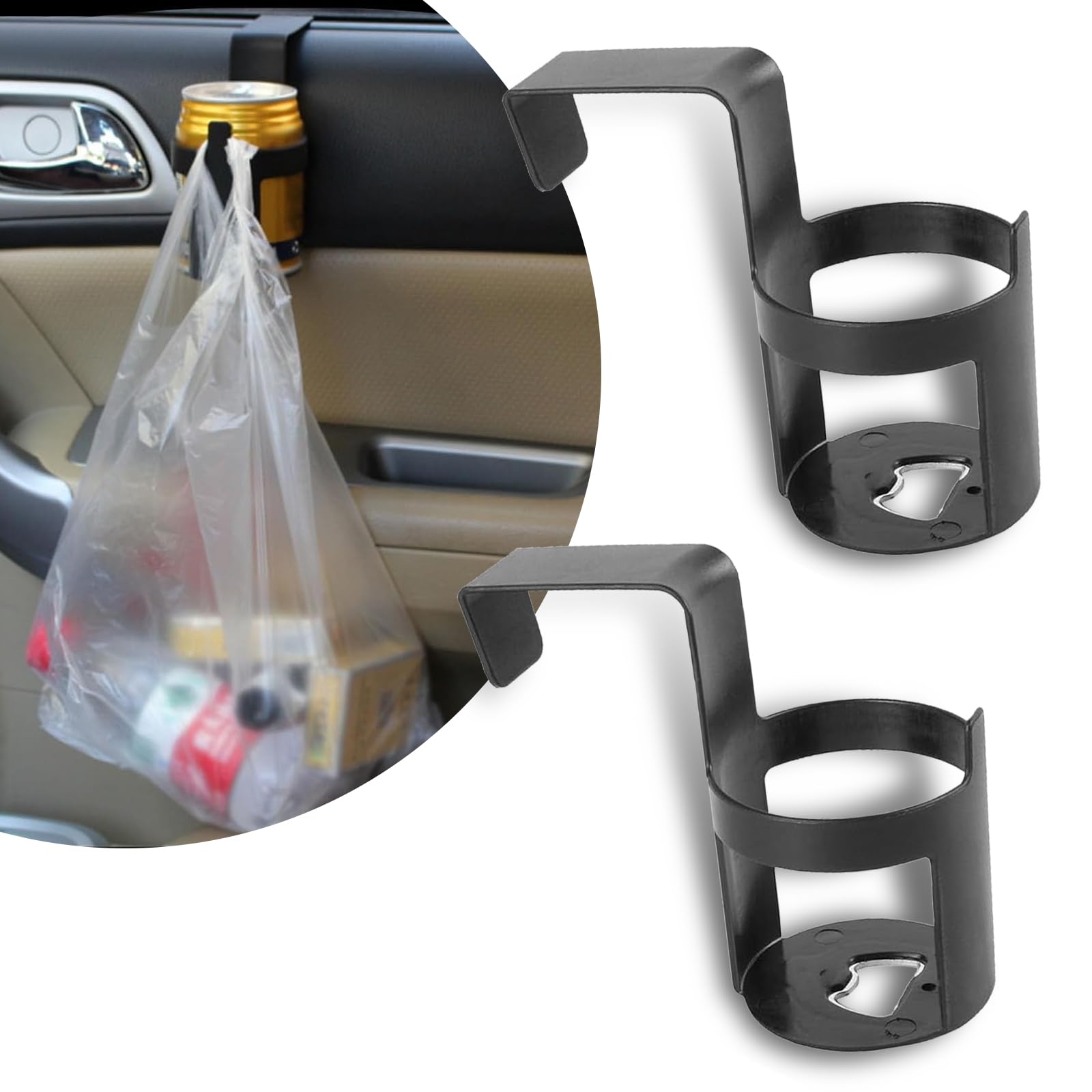 2 PCS Car Door Cup Holder, Portable Water Cup Storage, Car Beverage Holder, Universal for Most Cars (Black #1)