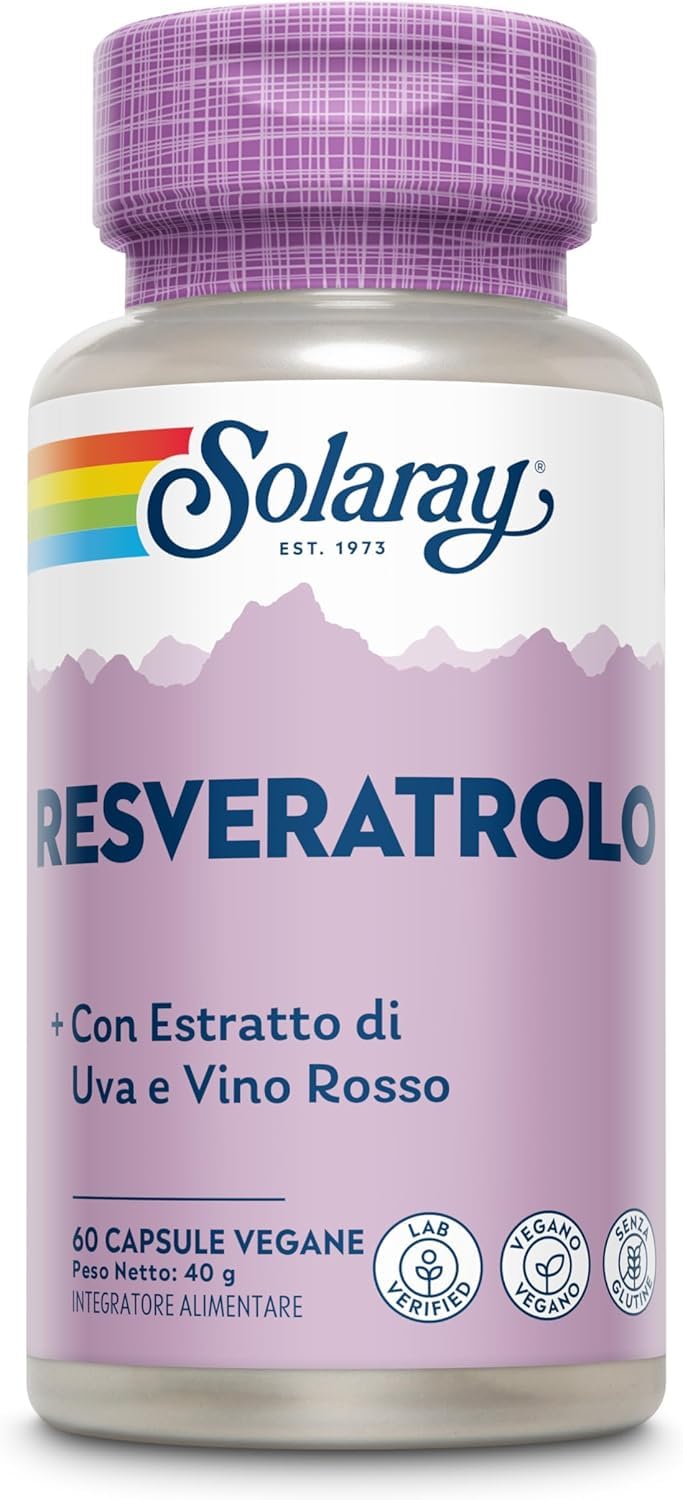 Solaray Resveratrolo Complesso - 60 Capsule Vegane - Integratore di Poligono Giapponese con Buccia e Semi d'Uva ed Estratti di Vino Rosso - Testato in Laboratorio