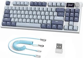 RK86 Pro Mechanical Keyboard, 2.4G Wireless/BT5.0/USB-C Wired Gaming Keyboard 75% Layout TKL 87 Keys with 1.2'' TFT HD Color Display & CNC Knob, 27 RGB Backlit TTC Hot-Swap Linear Switch - Blue