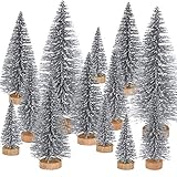 Pangda 42 Pieces Mini Christmas Tree Artificial Sisal Tabletop Sisal with Wood Base for Christmas Decoration, 4 Sizes (Silver)