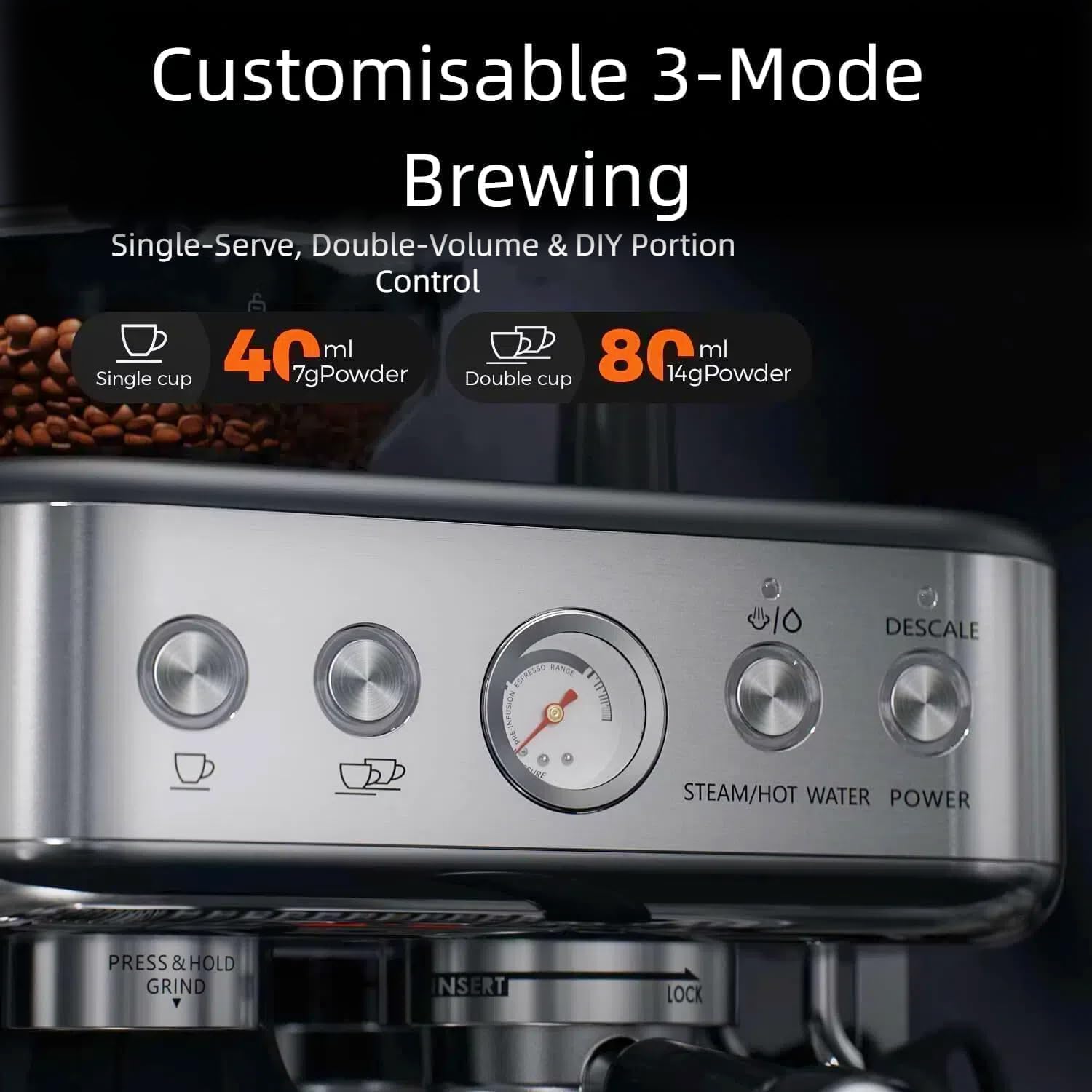 Macchina per Espresso Macchina del Caffè con Macinacaffè Integrato Portafiltro 8 Livelli di Macinazione 15 Bar Pressione Pompa 3 Livelli di Temperatura Bolla di Latte Acciaio Inox Nero