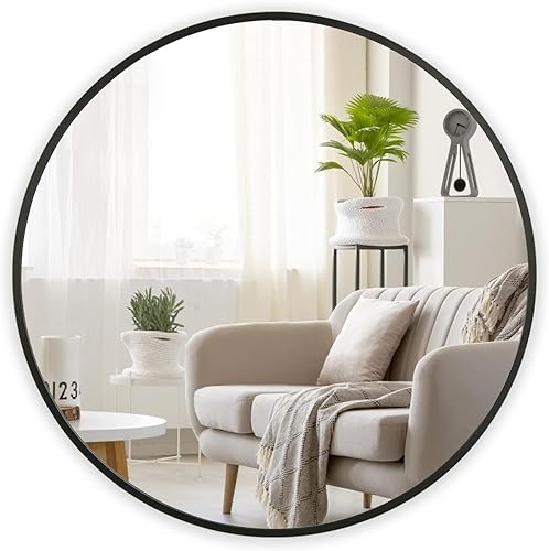 Miniatura 1 de Siljoy Espejo de pared redondo de 20 pulgadas, espejo de baño negro para pared, espejo redondo moderno, espejo circular pequeño para dormitorio,