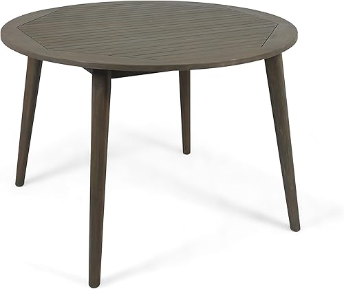 Miniatura 7 de BIGTO Round Outdoor Dining Table Acacia Wood Outdoor Coffee Table Grey 47.2" x 47.2" x 30"Garden Furniture