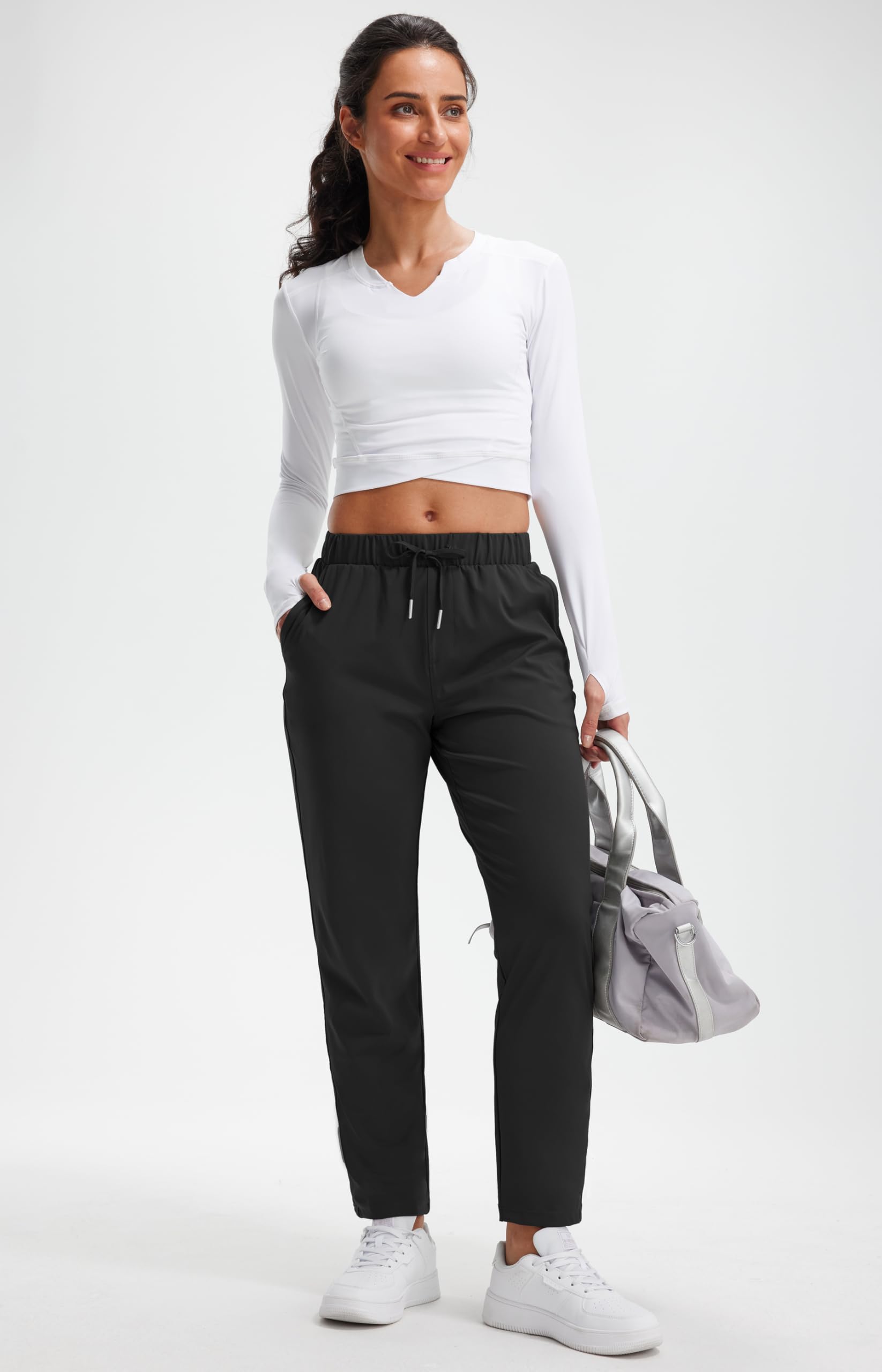 Pantalones de Jogging Mujer Elásticos Transpirables Deportivos Casuales con Bolsillos Fitness