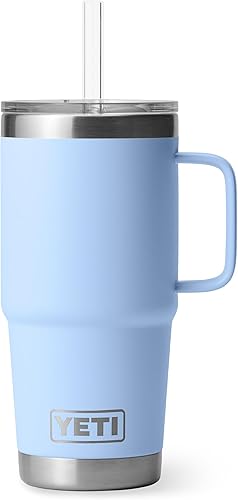 Miniatura 94 de YETI Rambler - Vaso de viaje con asa y tapa con pajilla, de 42 onzas, con aislamiento al vacío con asa, acero inoxidable, color azul ola grande Azul