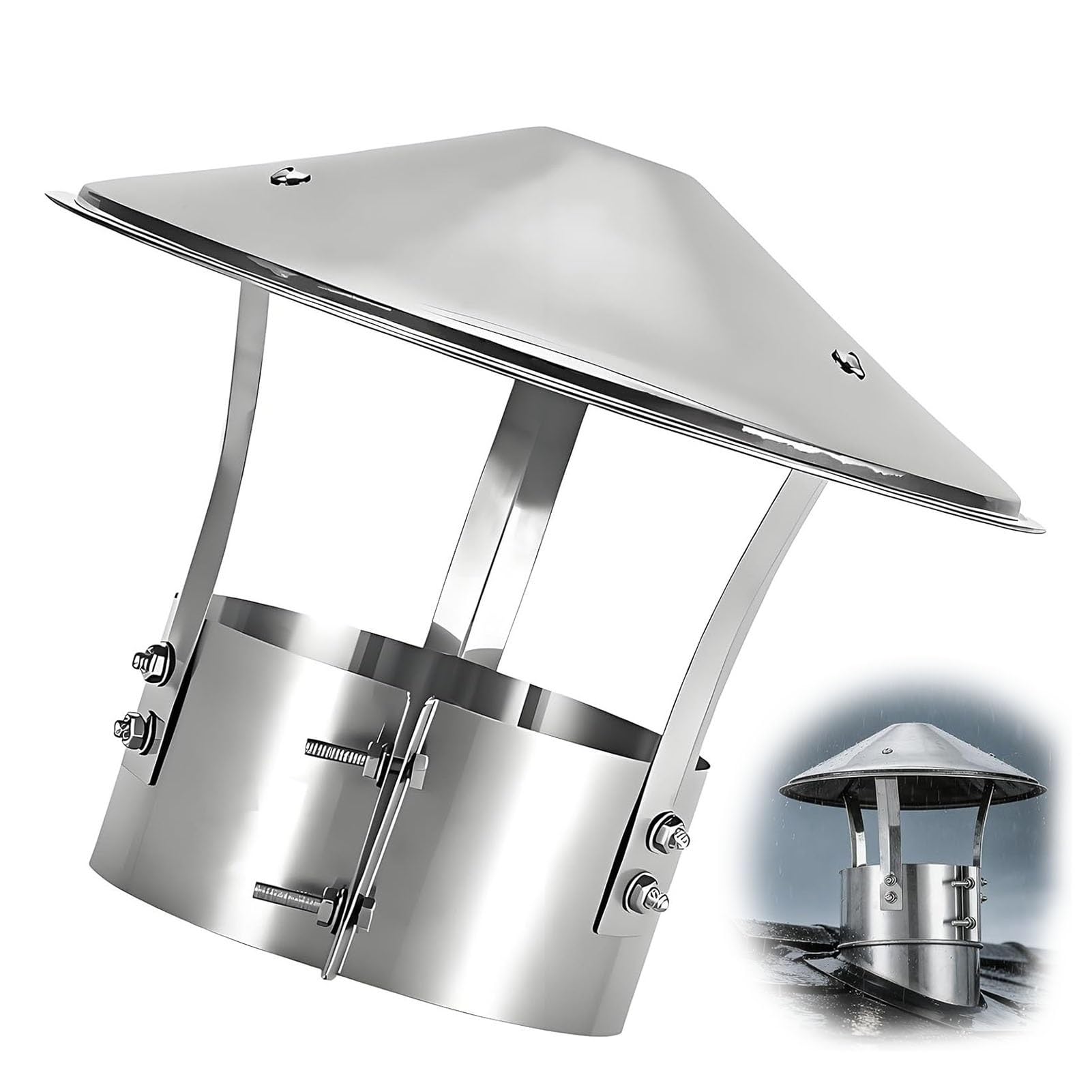 Round Chimney Cap 304 Stainless Steel Chimney Rain Cover, Weatherproof Stove Pipe Cap for Outside, Adjustable Roof Vent Cap(4.3in/110mm)