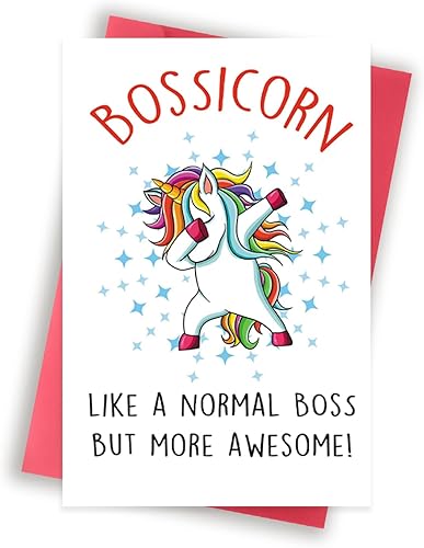 Miniatura 1 de Maravillosa tarjeta del día del jefe de unicornio, divertida tarjeta de bossicorn para el jefe pesebre, tarjeta de unicornio para él y ella, tarjeta