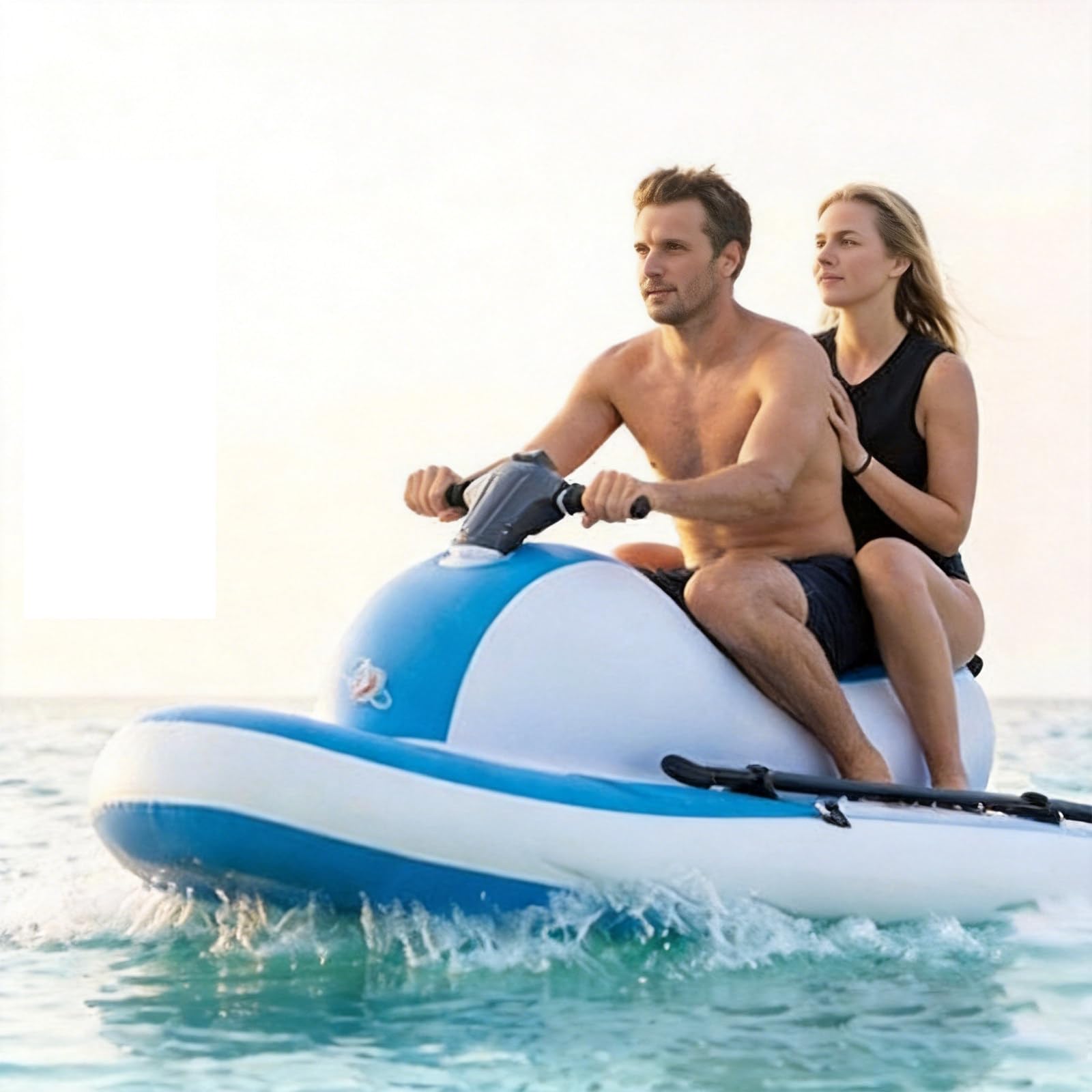 Lpoxuru Inflatable Electric Jet Ski, 2-Person Water Scooter with Underwater Thruster, 200KG Load Capacity, Foldable Inflatable Boat for Lake Sea Water Sports 700w/16A