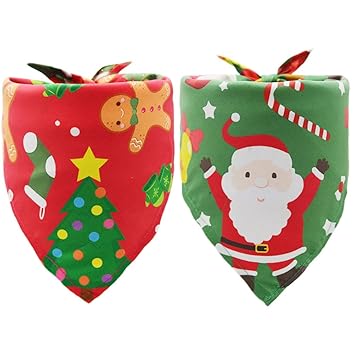 2 Pack Christmas Dog Bandanas Reversible Triangle Bibs Scarf Accessories X-mas for Dogs Pets Animals Green and Red