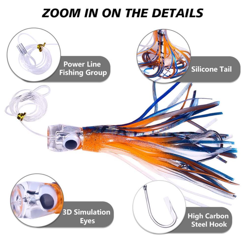 Buzzbaits en forme de pieuvre avec jupes en silicone pour pêche en mer Marlin Lingcod (2 tailles, 6 couleurs au choix)