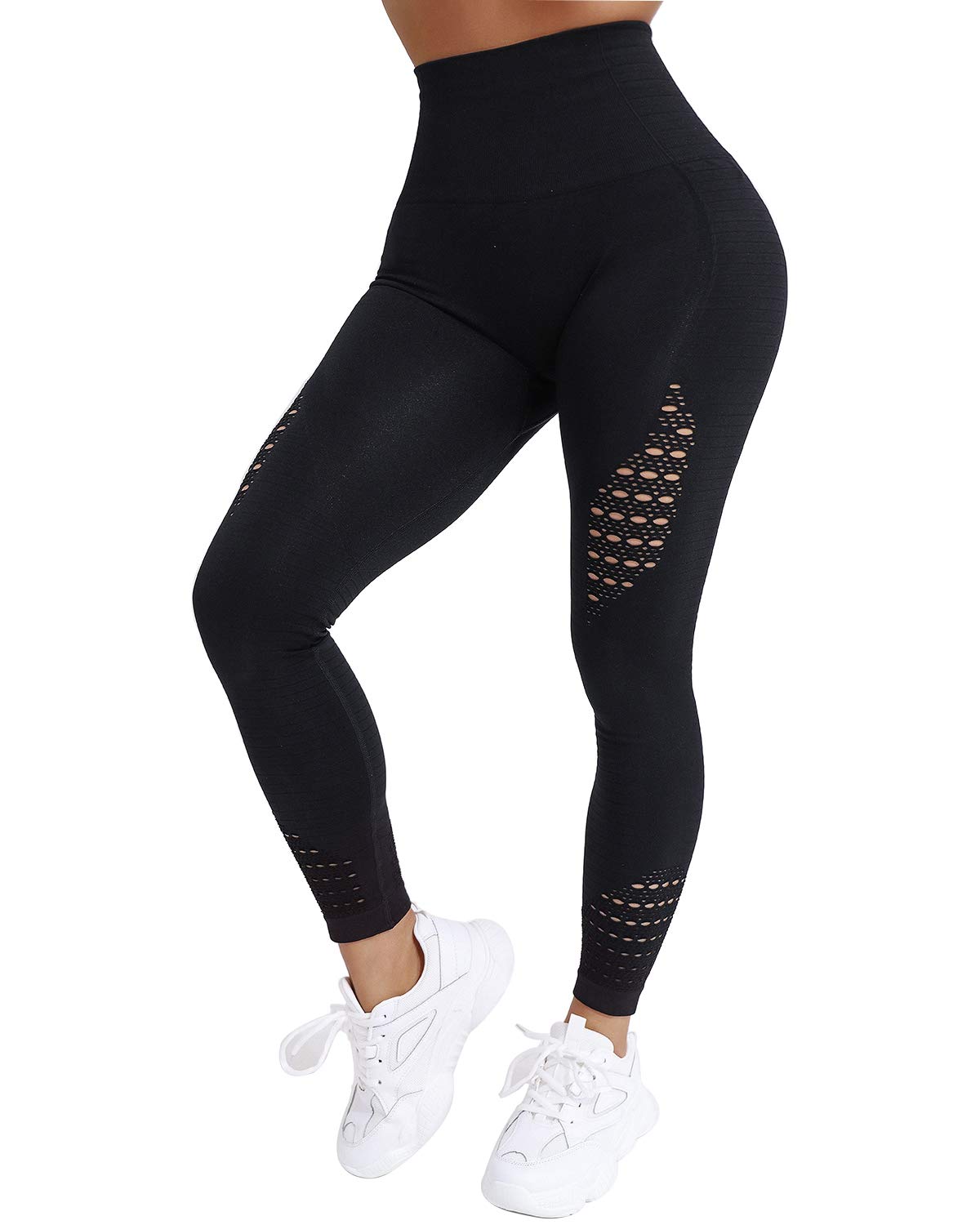 NORMOV High Waist Seamless Gym Leggings for Women Hollow Compression Workout Yoga Pants