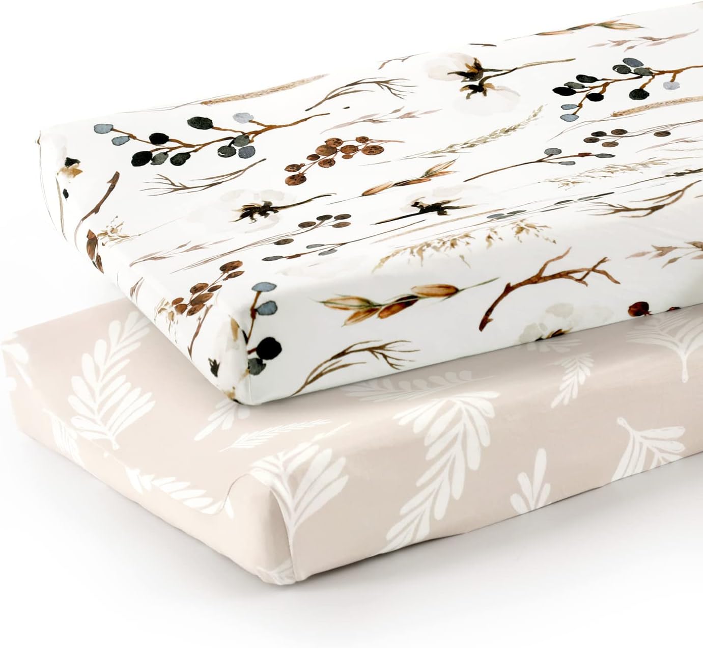 GRSSDER Stretch Ultra Soft Jersey Knit Changing Pad Cover Set 2 Pack, Change Table Pad Covers Fit 32"/34" x 16" Pads Safe and Snug, Unisex Stylish Pretty Diaper Change Table Sheets for Baby, Beige