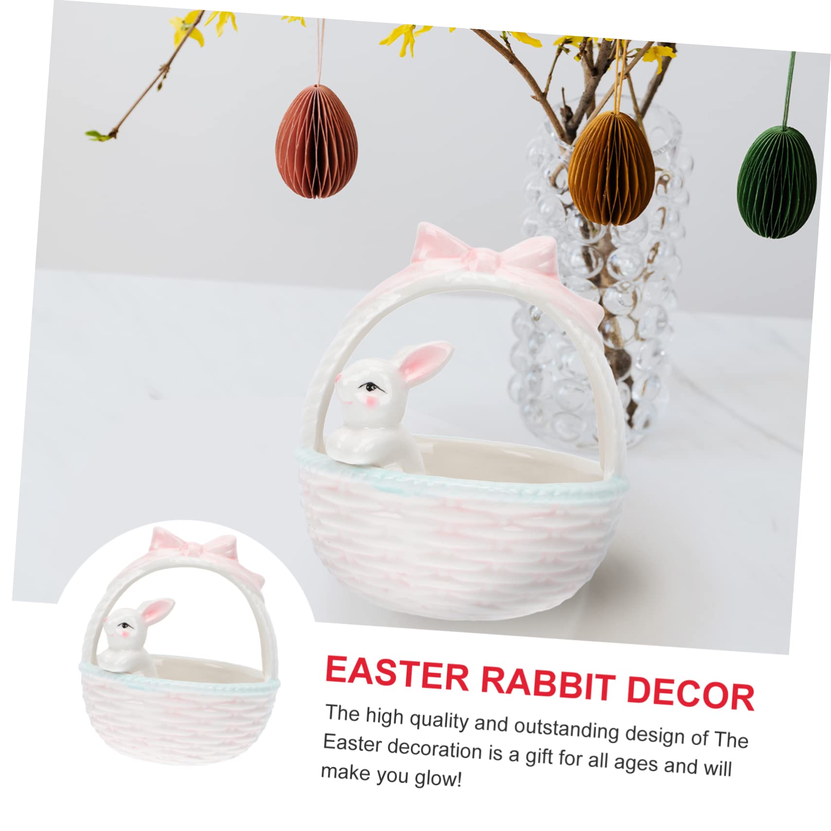 PRETYZOOM 2 Pz cesto di coniglio uffizi simpatico decorazione casa indossatore stoviglie per feste di pasqua ornamento decorazioni di coniglio pasquale mestiere di coniglio in ceramica rosa