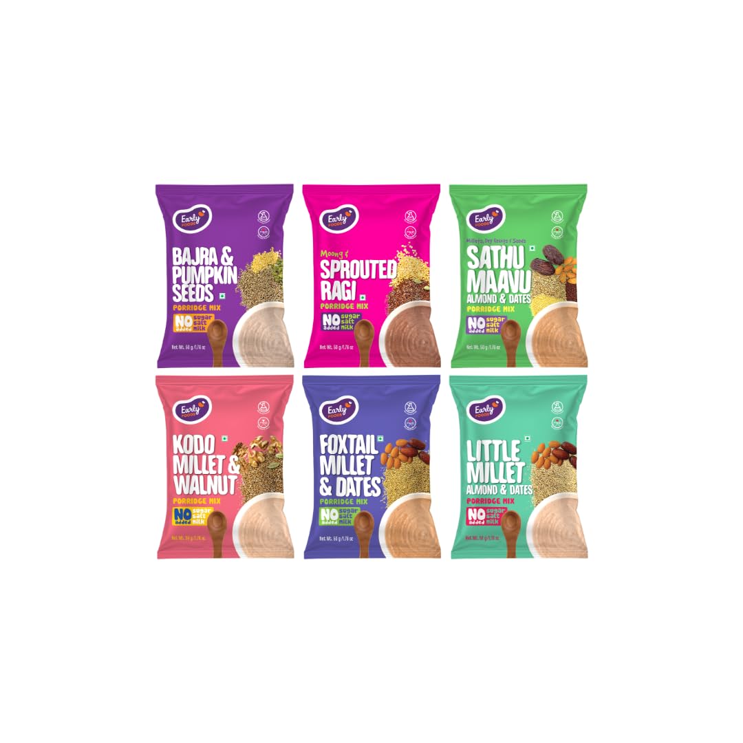 Early Foods : 6 Trial Pack Combo - Porridge Mixes - Stage 3, 6 X 50gms| Millet Porridge|Sprouted ragi powder|Cereals
