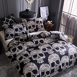 choicehot Black White Bedding Set Skull Duvet Cover Double Size Set Halloween Theme Skeleton Microfiber Double Size Quilt Cover 3 Piece (1 Duvet Cover + 2 Pillowcases)