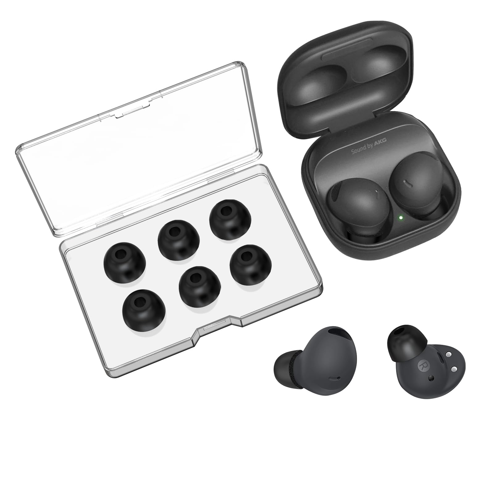 3 Pairs Memory Foam Ear Tips for Samsung Galaxy Buds 2 Pro, Super Comfort & Anti-Slip Replacement Ear Tips, No Silicone Eartips Pain, with Storage Box