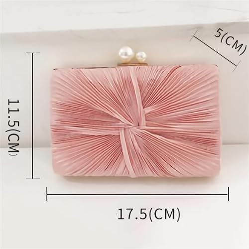 Vista 6 de RAN Bolso de satén con cierre de perlas sintéticas, bolso de banquete para mujer con cadena cruzada (color rosa)