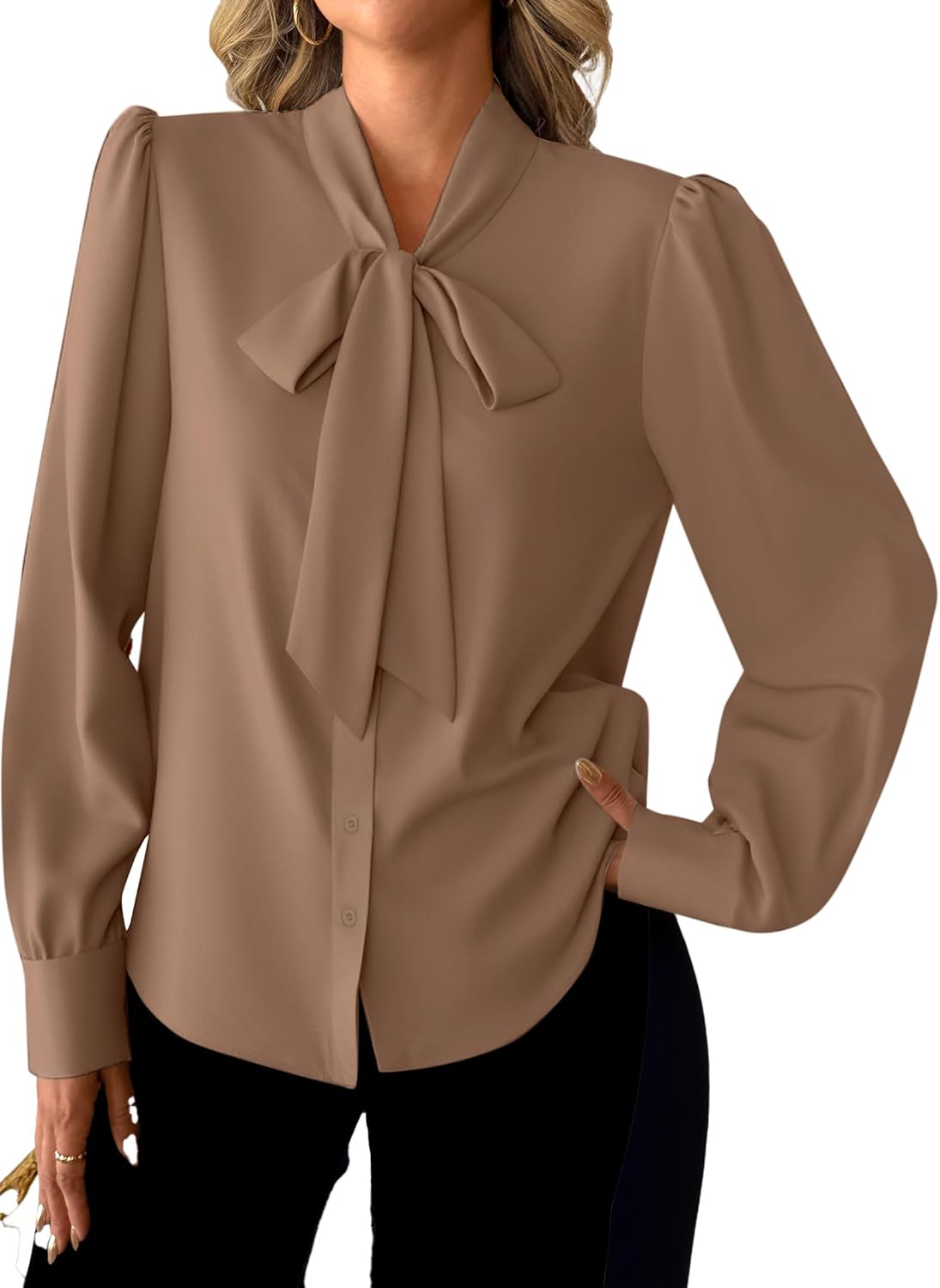 Avanova Women Bow Tie Neck Long Sleeve Blouses Tops Dressy Casual Elegant Work Shirts - Image 5