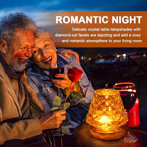 Miniatura 6 de Lámpara de cristal, lámpara de escritorio de luz nocturna de cristal, lámpara de mesa regulable recargable por USB, lámparas doradas transparentes y