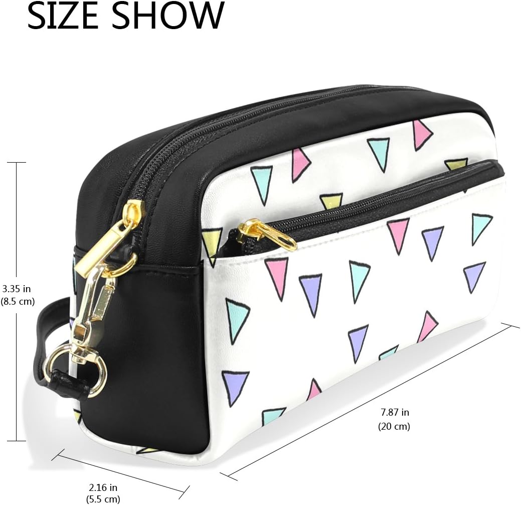 Amazon Co Jp Vawa ペンケース 革 大容量 三角形柄 カラフル 幾何学模様 漫画 絵柄 筆箱 高校生 おしゃれ 化粧ポーチ 中学生 女子 かわいい 人気 多機能 プレゼント用 文房具 オフィス用品