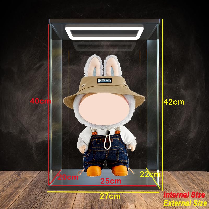 DuvinDD Acrylic Display Case with LED light for Labubu the Monster Zimomo Fall in Wild H40cm Dolls,Clear Acrylic Display Box for Collectibles Dustproof Protection Showcase(25x20x40cm,Woodgrain) - Image 2