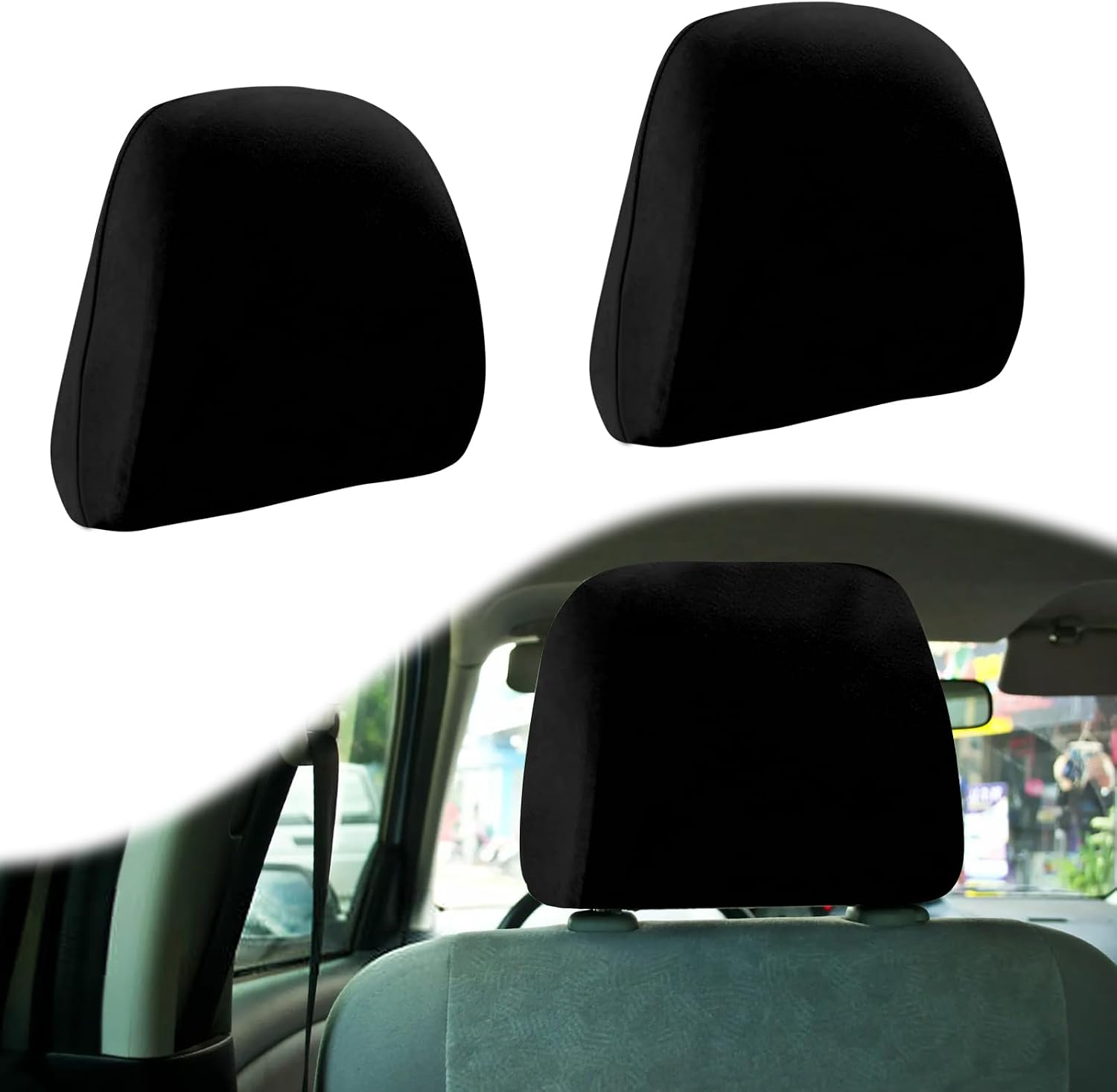 BFXM 2Pcs Car Seat Headrest Cover, Car Accessories Flexible Car Headrest Covers, Reusable Anti-Dirty Headrest Protector, Universal for Cars, Vans, Trucks (Black)