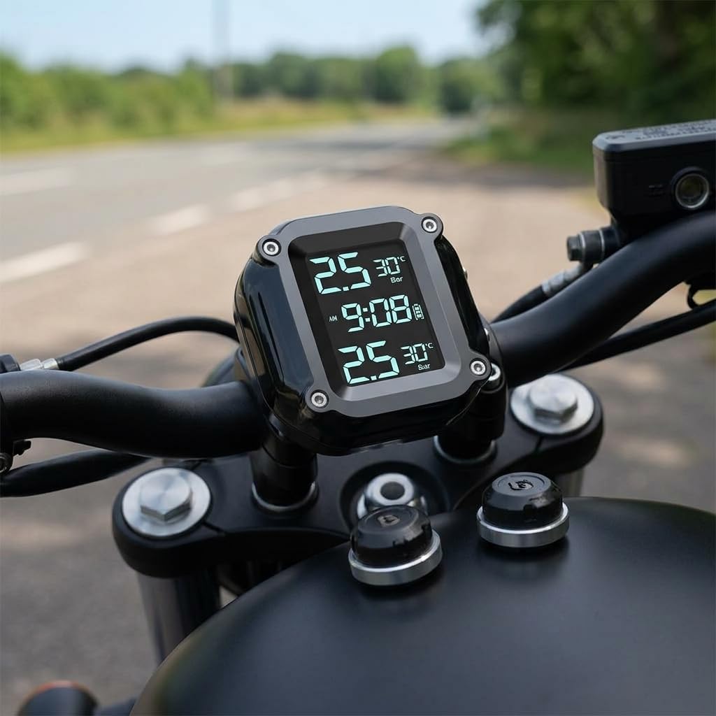 Motorcycle TPMS System 2 Piece Wireless LCD Display with Sensors