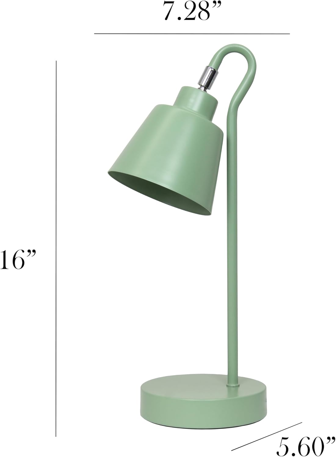 Simple Designs LD1079-SGE 16" Sleek Essentials Metal Looped Desk Task Lamp with Adjustable Shade, for Office, Desk, Nightstand, Dorm, Sage Green
