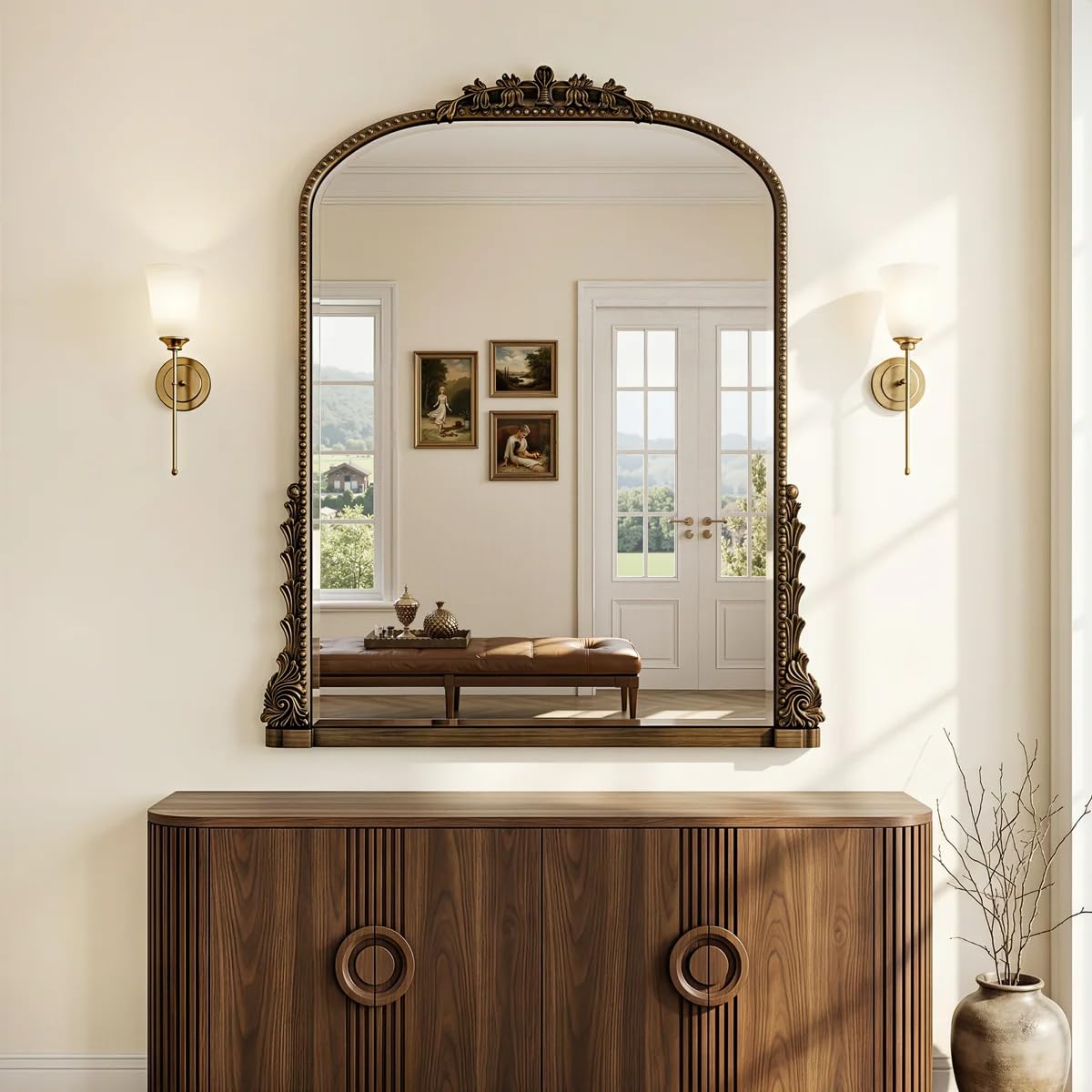 Vintage Ornate Arch Wall Mirror | Decorative Carved Frame | Available in Gold Antique & Gold Finish | Large Vertical Mirror for Bedroom, Living Room & Entryway (Antique Gold, 32x40)-image-10