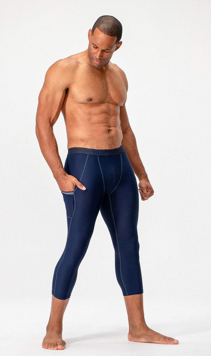 DEVOPS 2 Pack Men's 3/4 Compression Pants Athletic Leggings with Pocket - Image 2