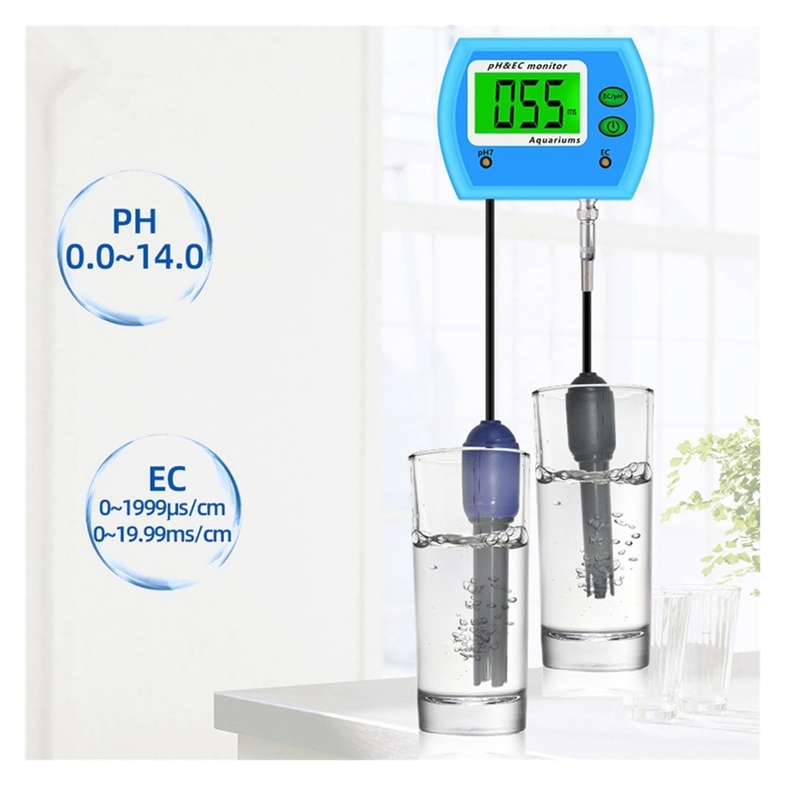 Medidor de pH y EC 2 en 1, Monitor multiparámetro de Calidad del Agua, acidómetro for acuarios