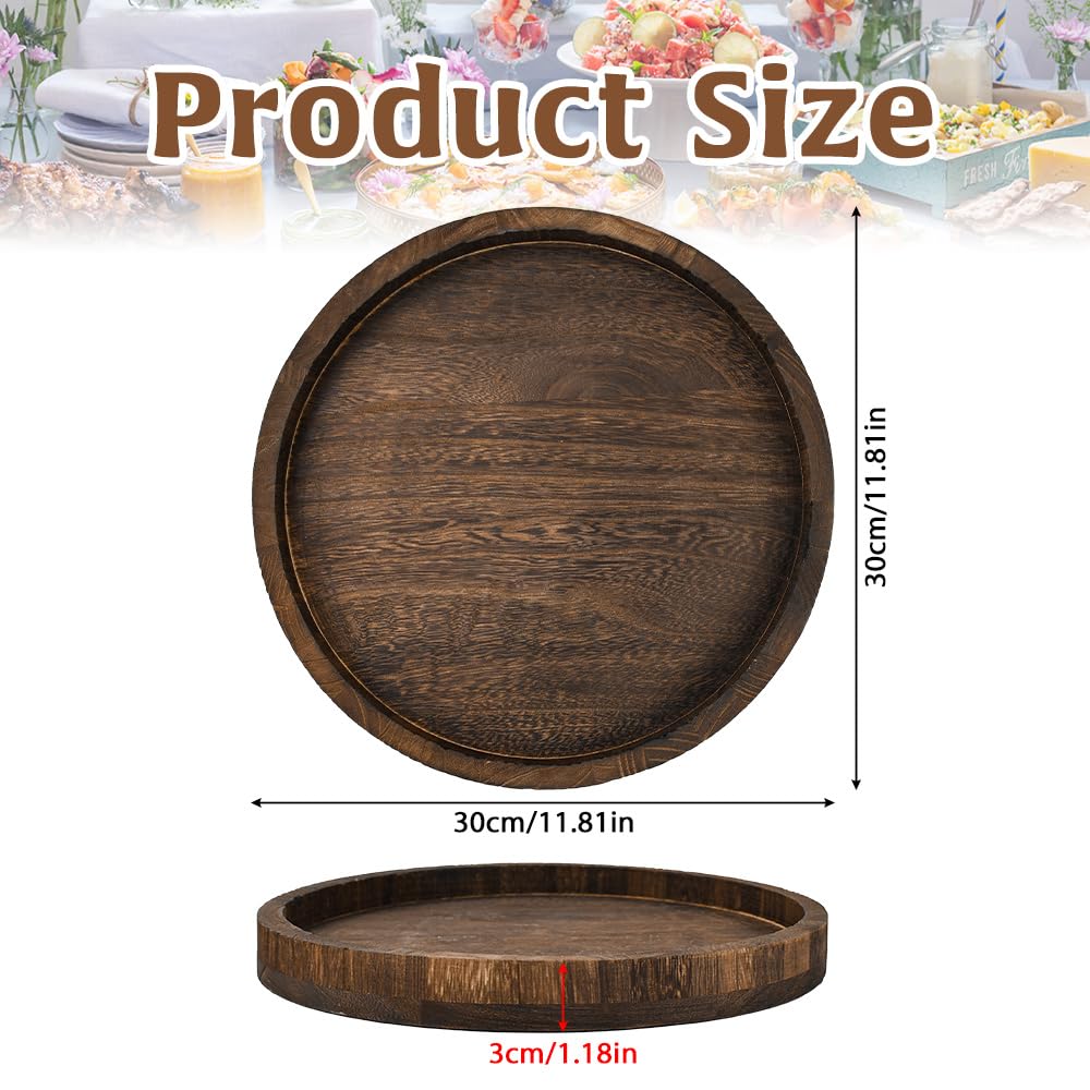 PATIKIL 2-Pack Wood Serving Trays - 8 Inch Round Decorative Platters For Appetizers, Candles, Home Decor (Brown) - View #3