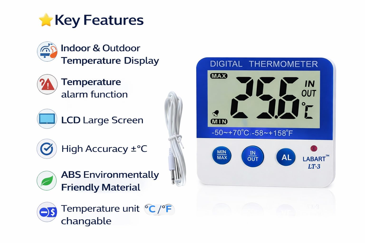 Fridge Freezer Thermometer - Monitor Temperature & Humidity -7