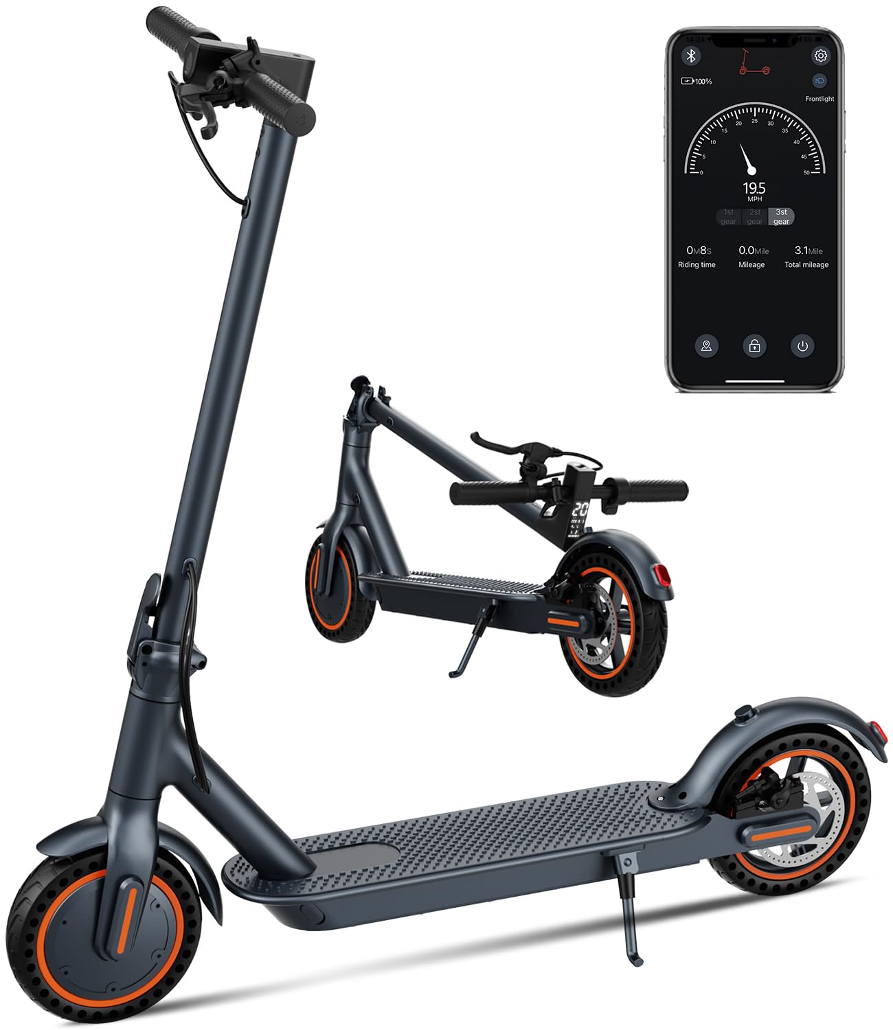 Electric Scooter for Teens Adults 350W Motor Up to 19-21MPH 17-20 Miles Range 264LB Load Cruise Control App