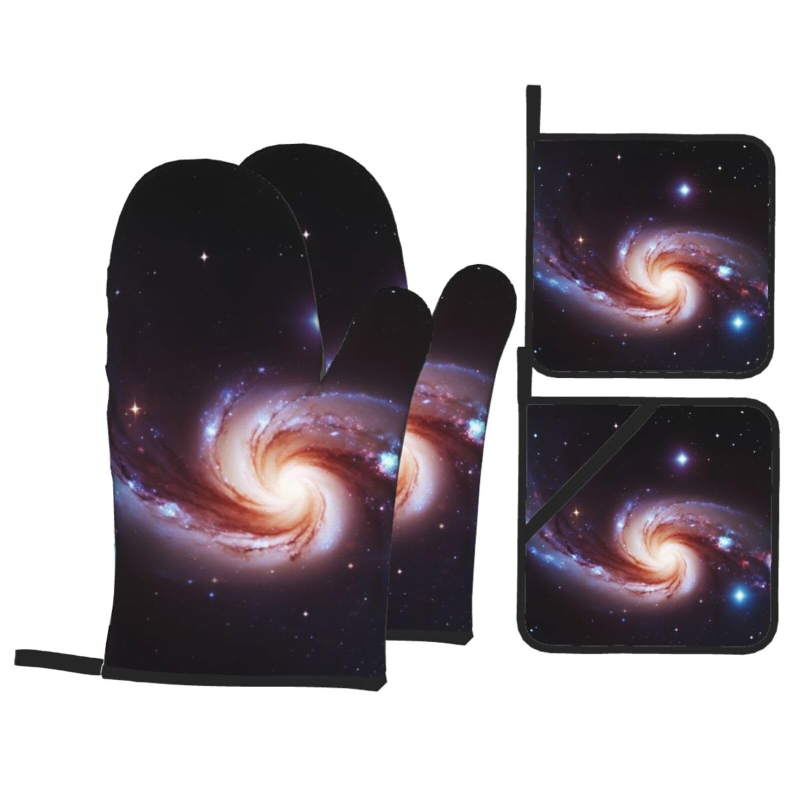 Lot de 4 maniques pour four à micro-ondes résistants à la chaleur motif galaxie