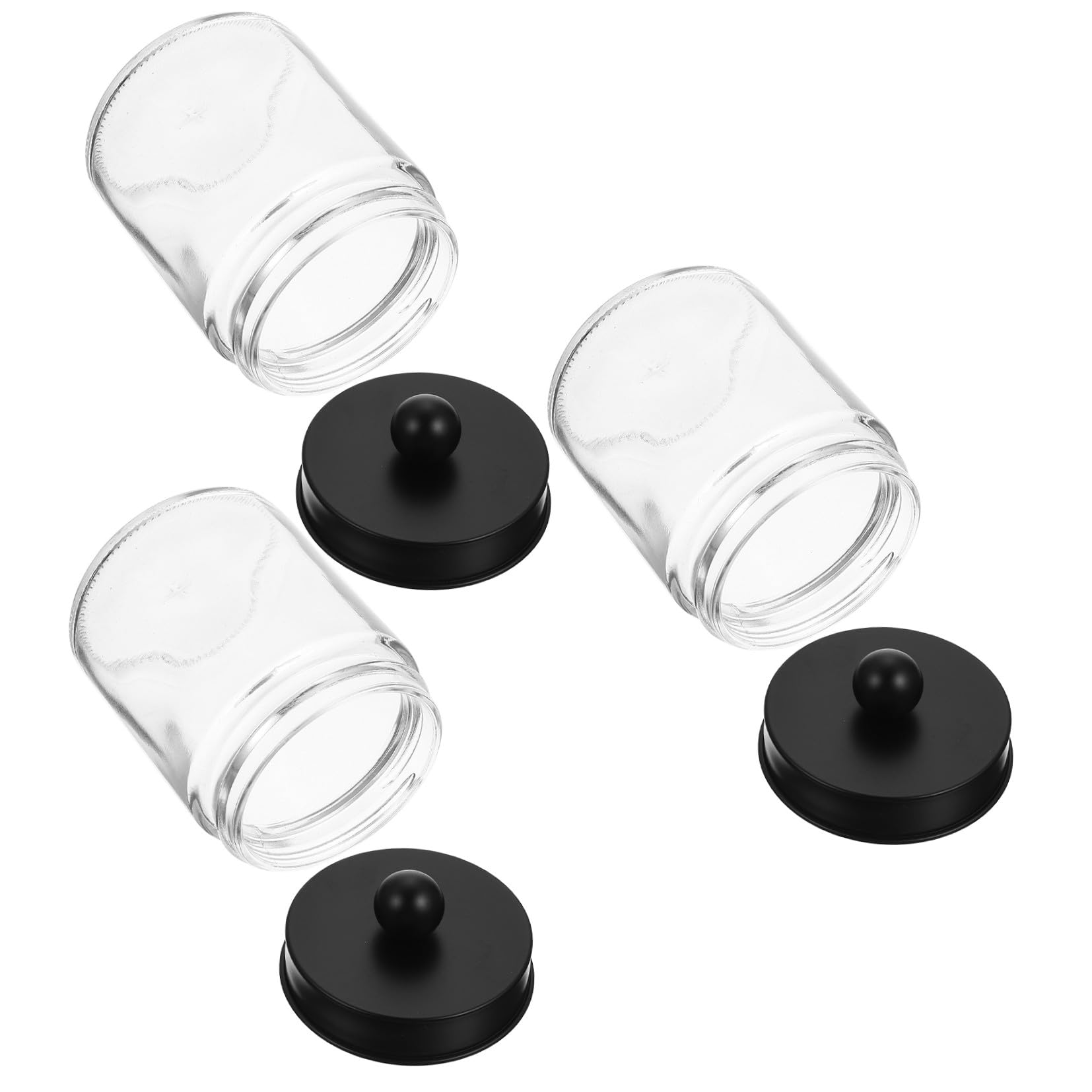 Ipetboom Wattestäbchenglas aus Transparentem Glas 3 Stück Pack mit Edelstahl Deckel Luftdichter Vorratsbehälter für Badezimmer und Make Up Organizer zur Staubfreien Aufbewahrung
