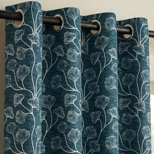 Image of Home Sizzler Ginkgo Leaf Eyelet Polyester Semi-Transparent Window Curtains - 5 Feet, Pack of 2, Teal