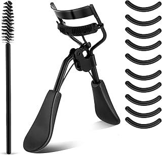 WLLHYF Eyelash Curler Kit Metal Eye Lashes Curler, Professional Makeup Tool with Built-in Comb Eye with 10 Replacement Refill Pads Get Dramatically Curled Eyelashes for Women Girl (Black)