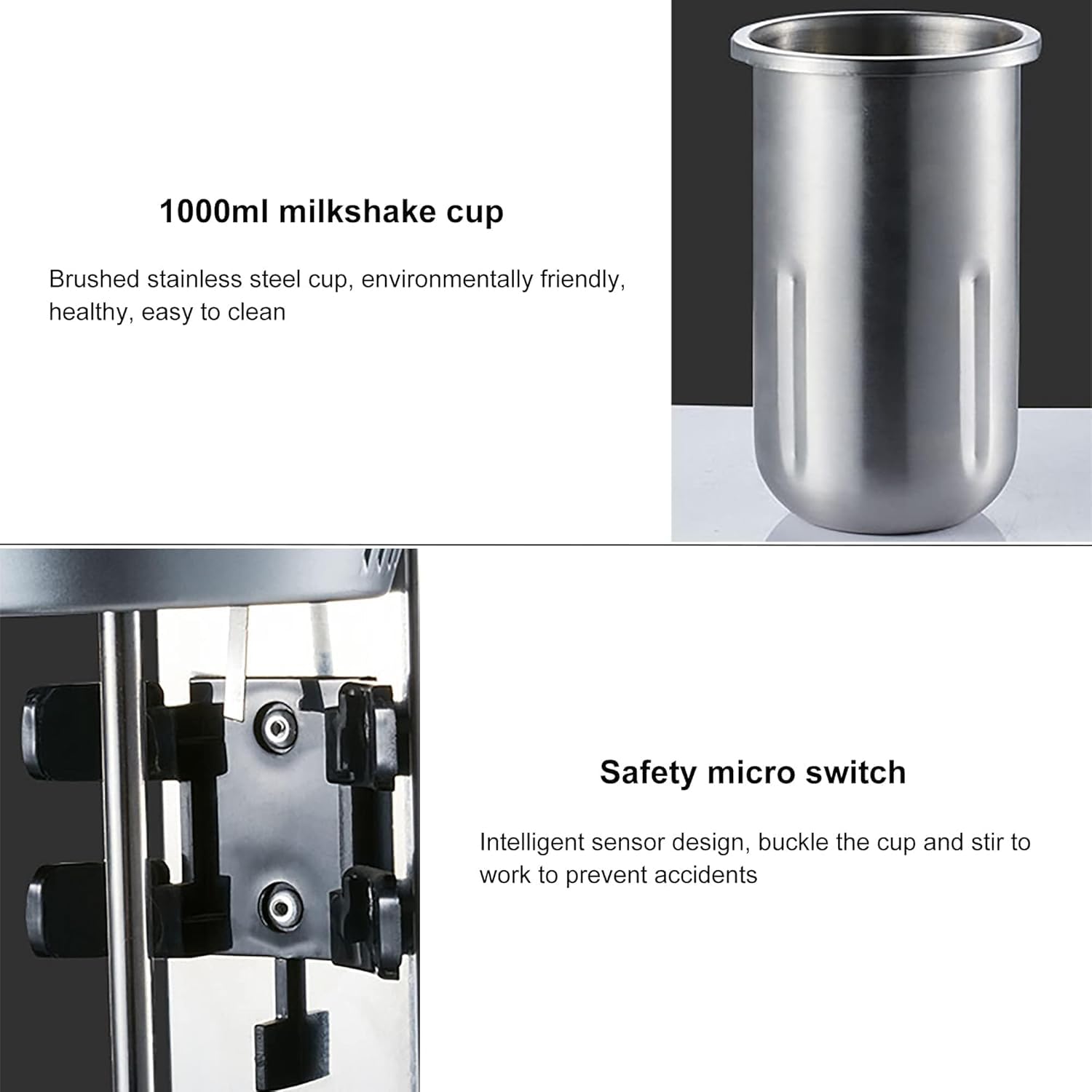 Elektryczny shaker do mleka, mikser do napojów z regulacją prędkości 300 W, mikser do spieniania mleka do smoothie z dużą filiżanką 1 l, prędkość silnika 18 000 obr./min, wielopoziomowy (podwójna
