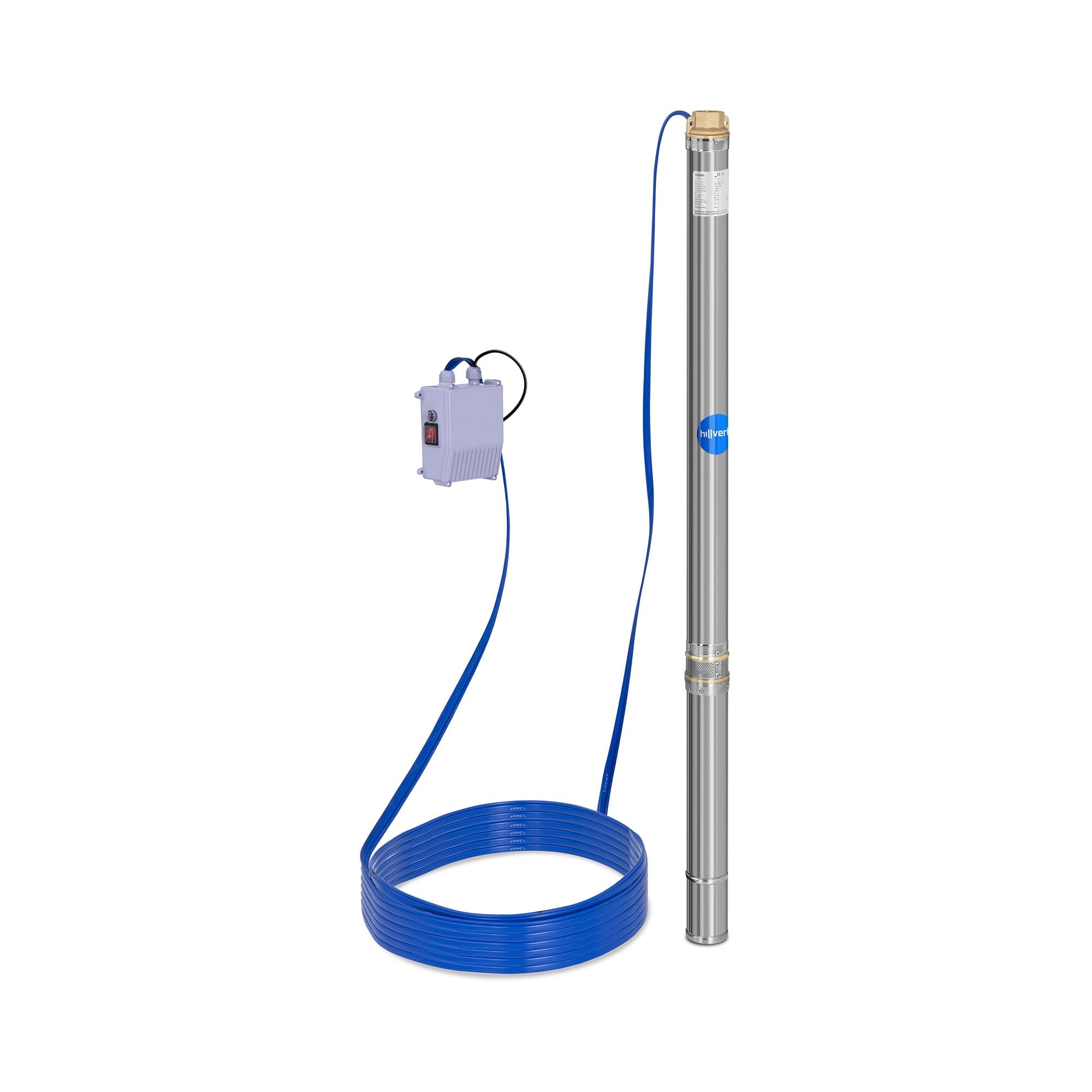 Hillvert Pompa Sommersa Per Pozzo Pompa Sommergibile Hillvert-SPP32-075 (Prestazioni max: 3.800 l/h, 750 W, Profondità max: 85 m, Ø 80 mm, Scatola di comando incl., Acciaio inox)