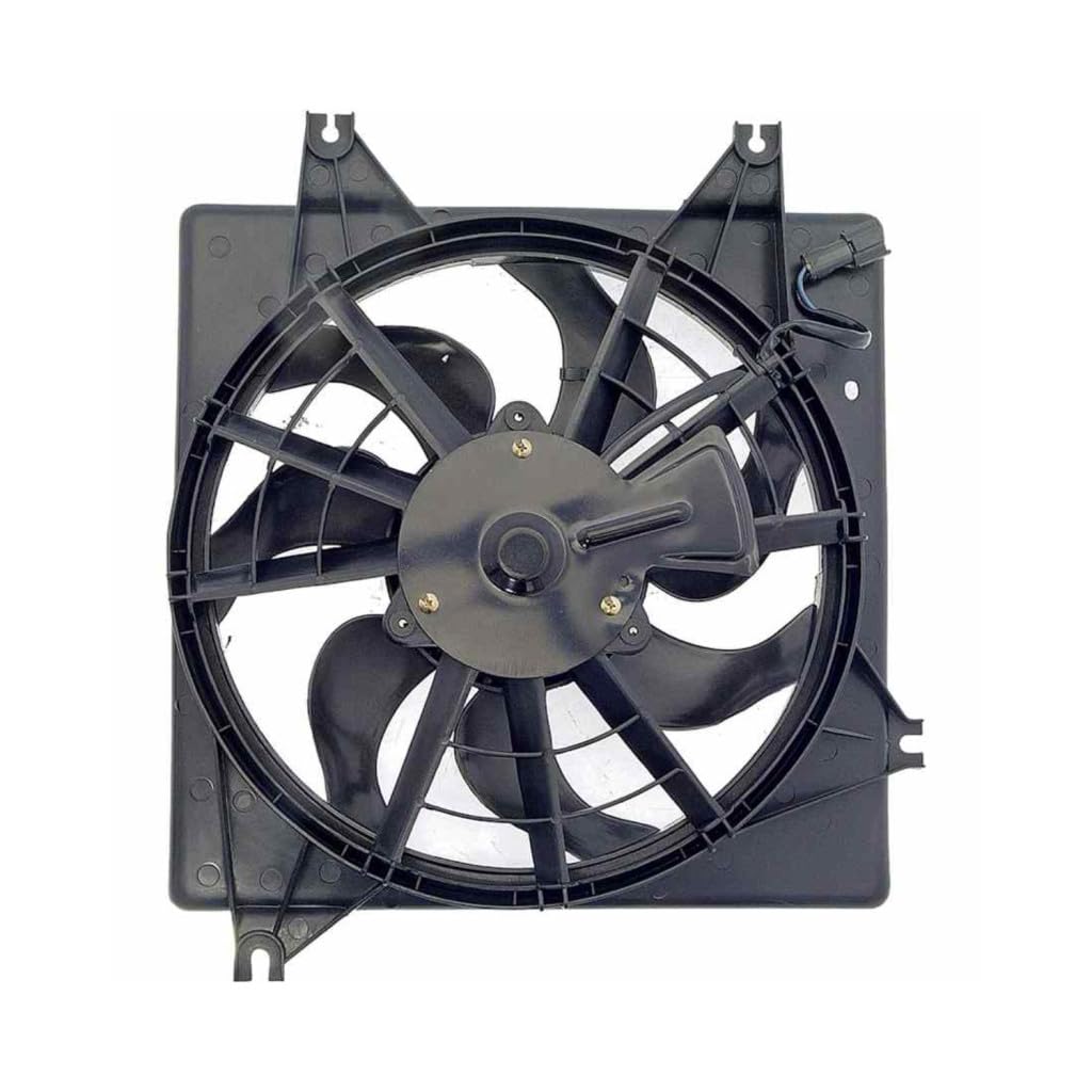 KarParts360 for Kia Spectra 2000 01 02 03 2004 Condenser Fan | Plastic Material | Male Connector | Brushed Mount Type | 2 Terminal | Replacement for 1K2A161710, 1K2A1-61710A