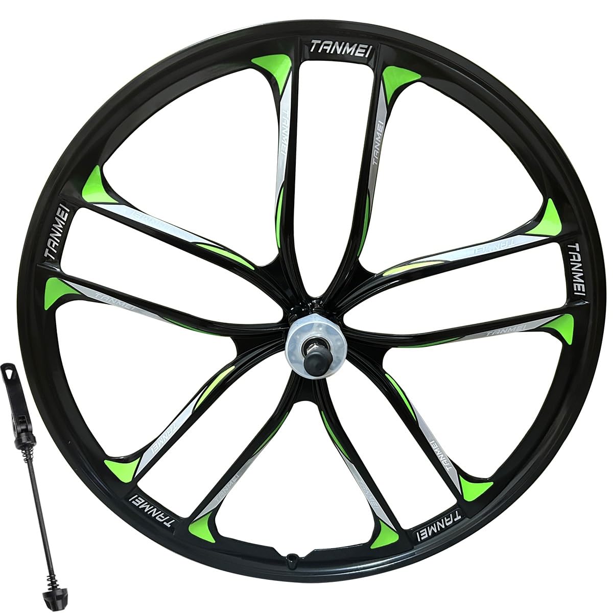 QUYCOIU Bike Wheel Set 24/26/27.5 Inch Magnesium Alloy One-Piece Bike Wheels 10 Spokes Rim Front & Rear 100x135mm For 6-9s Freewheel Quick Release Axles(Black-Green,27.5in-Rear)