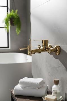 İSAOĞLU YAPI Gold Duş Başlığı ve Banyo Bataryası Seti, Paslanmaz Pirinç, Altın, Sürgülü Duş Sistemi