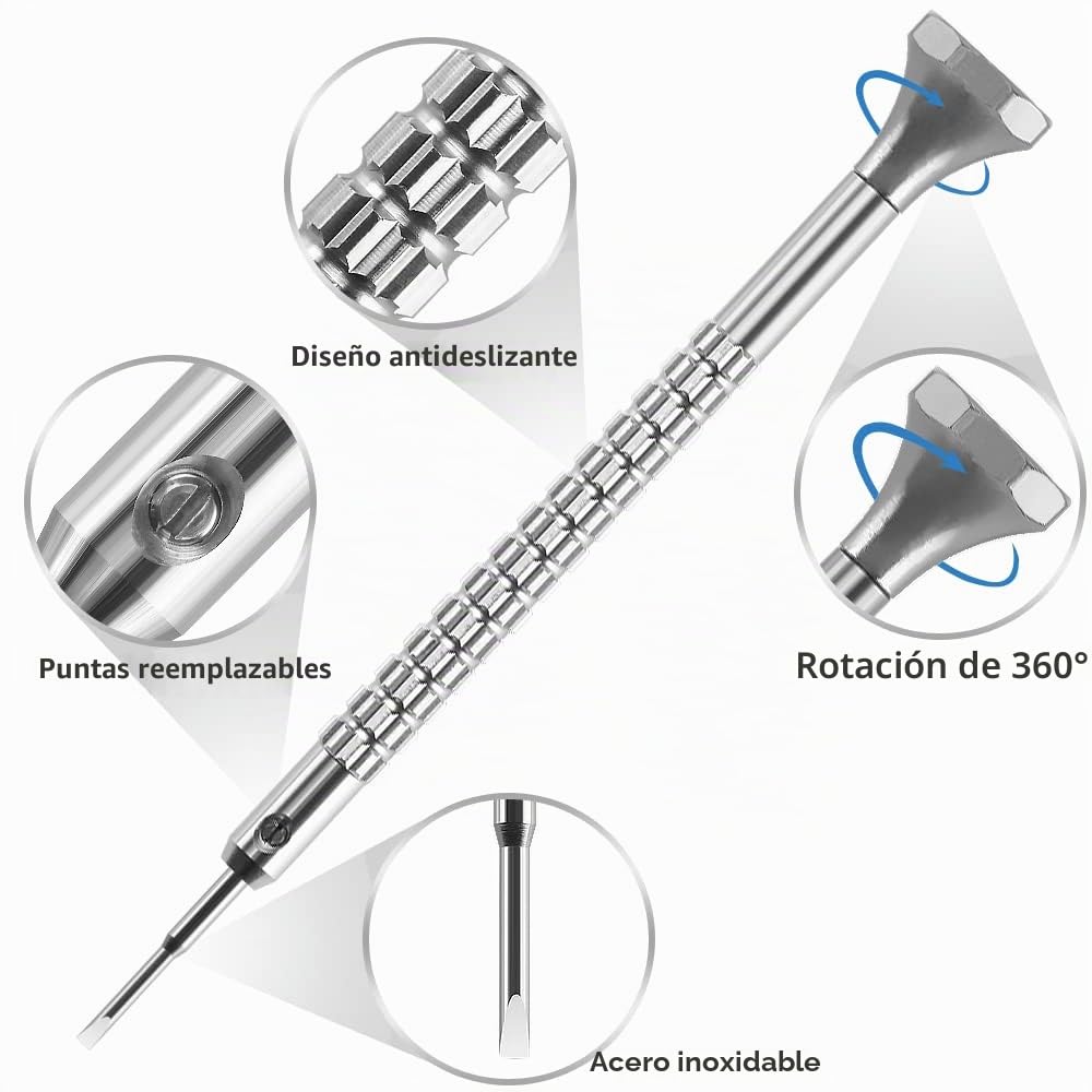 Juego de 10 destornilladores de precisión ranurados y Phillips para reloj, diferentes tamaños con 20 cuchillas de repuesto adicionales, juego de destornilladores para relojes, joyas, gafas