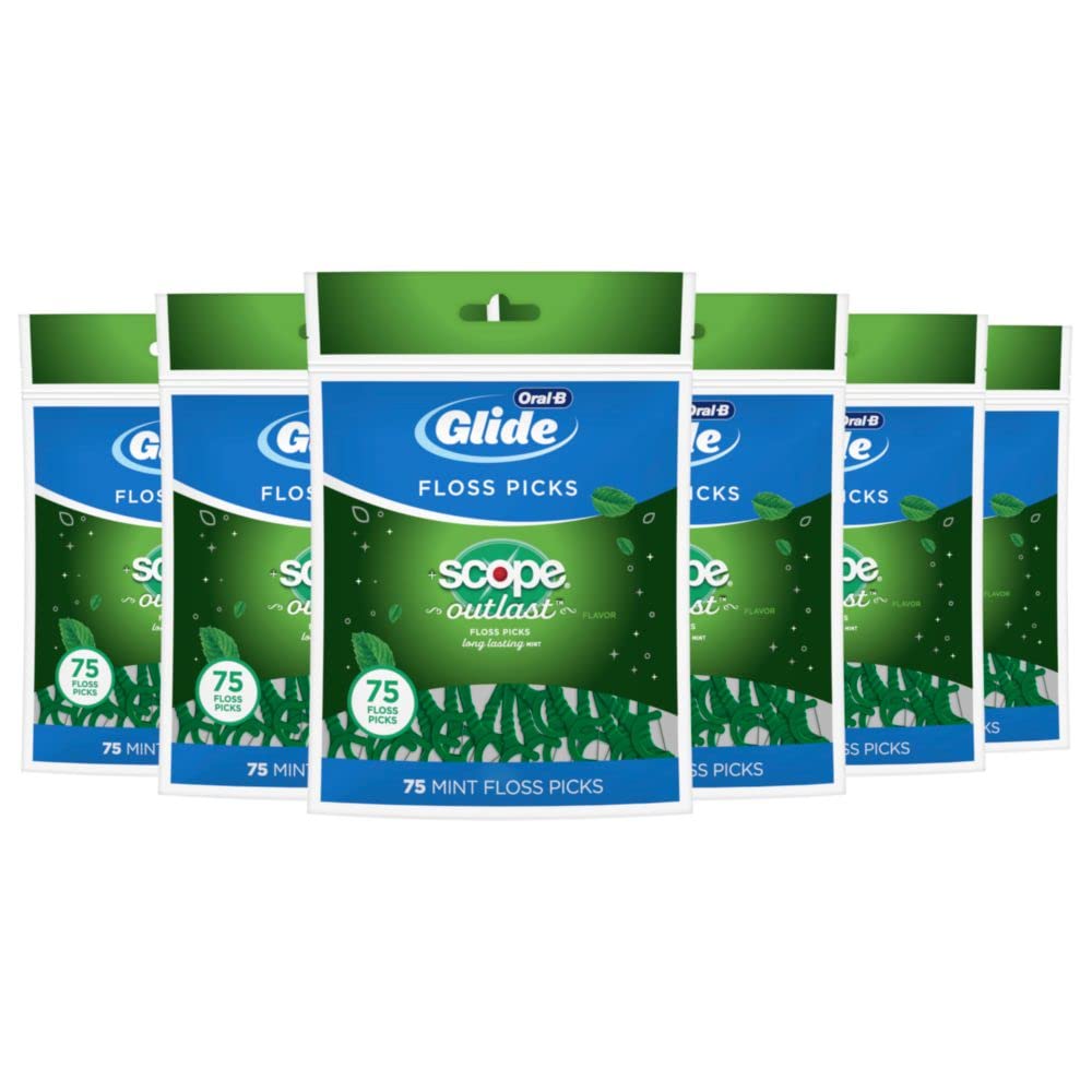 Oral-B Complete Glide Dental Floss Picks Plus Scope Outlast Long Lasting Mint 75 Dental Floss Picks Pack of