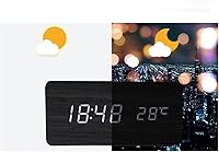 Vista 6 de Reloj despertador de madera LED alimentado por USB/AAA, control de voz, despertador de madera digital, decoración de mesa de escritorio electrónico